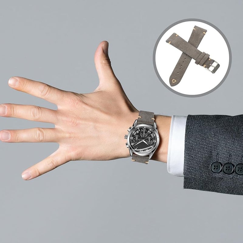 Genuine Leather Suede Gray 20mm Adjustable Watch Strap For Men Casual Office - Image 3